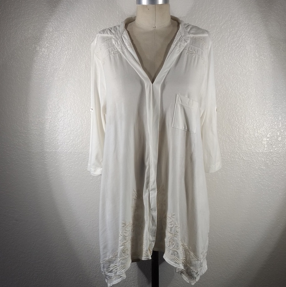 Johnny Was Embroidered Whittier Knit Cotton Top Sz M NWT